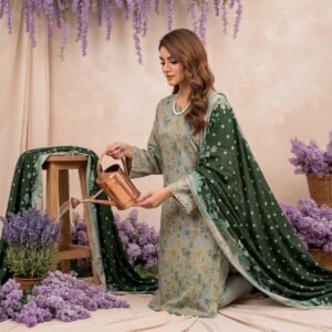 “BAROQUE”Luxury Digital Printed Khaddar With Luxury Khaddar Dupatta